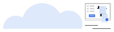 Çevrimiçi ödeme işlemini gösteren dijital ekranda bulut. Bulut hesaplama, çevrimiçi ödemeler, dijital işlemler, finans teknolojisi, e-ticaret, iş operasyonları, veri