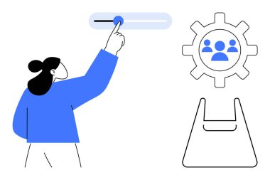 Bir kaydırıcıyı ayarlayan kişi. Üç kişi simgesi ve bir dosya klasörü simgesiyle donatın. Takım çalışması, proje yönetimi, ayarlar kontrolü, kullanıcı arayüzü tasarımı, üretkenlik, işbirliği, dijital