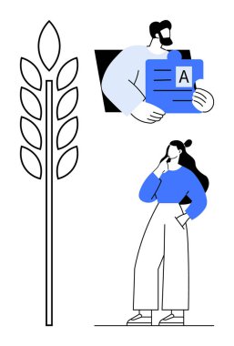 Raporu paylaşan bir erkek figürü, uzun bir bitkinin yakınında düşünen bir kadın figürü. Eğitim, araştırma, analiz, ortaklık, bilgi paylaşımı, işbirliği stratejik düşünce için idealdir. Modern
