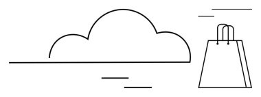 Basit bir bulut çizgisi ve hareket halindeki bir alışveriş torbası. Çevrimiçi alışveriş, e-ticaret, bulut depolama, dijital pazarlama, dağıtım hizmetleri, perakende satış ve teknoloji için ideal. Satır metaforu