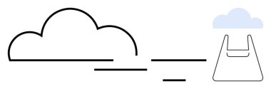 Mavi bulutlu bir alışveriş çantasına çizgilerle bağlanmış bir bulutun siyah çizgisi. Bulut depolama, veri transferi, e-ticaret, çevrimiçi hizmetler, dijital iletişim, internet ve teknoloji için ideal