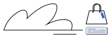 Alışveriş torbası ve fiyat etiketi ile sadeleştirilmiş bulut dijital ve elle tutulur alışveriş unsurlarını harmanlıyor. Çevrimiçi alışveriş, e-ticaret, modern perakende, bulut teknolojisi, fiyat karşılaştırması için ideal