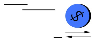 Bir dolar sembollü mavi daire, hareket ve ilerlemeyi gösteren çizgiler ve oklarla çevrili. Finans, büyüme, yatırım, başarı, ileri görüşlü, iş stratejisi, soyut çizgi için ideal