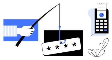 El, parola için olta kullanıyor ödeme terminalinde onaylanmış işlem, yaprak. Siber güvenlik, sahte önleme, güvenli ödemeler, dijital kimlik doğrulama, çevrimiçi güvenlik, veri