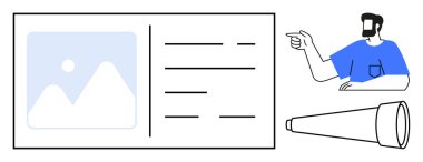 Sunumdaki profesyonel puanlar dağ imajı ve metin ile kayıyor. Teleskop görüşü simgeler. Sunumlar, iş stratejisi, odaklanma, vizyon, rehberlik, planlama, öğretim için ideal