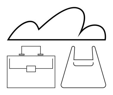 Minimalist bulut, çanta ve alışveriş çantası ikonu iş, alışveriş ve bulut deposunu sembolize ediyor. E- ticaret, lojistik, perakende teknoloji işyeri verileri soyut paylaşım için ideal