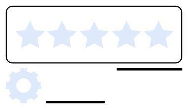 Üzerinde vites simgesi olan beş ışık yıldızı geri bildirimi, eleştirileri, kalite kontrolünü ve gelişmeyi sembolize ediyor. Ticari geribildirim, kullanıcı deneyimi, reytingler, hizmet kalitesi müşterisi için ideal