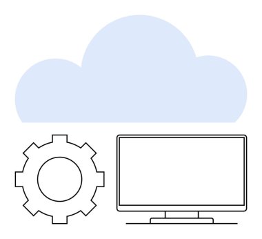 Bulut grafiği teçhizat ve bilgisayar monitörü, teknoloji entegrasyonunu ve çevrimiçi hizmetleri temsil ediyor. Bulut altyapısı, bilişim hizmetleri, çevrimiçi veri depolama, bilgisayar, teknik destek, dijital için ideal