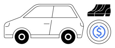 Araba hatları, lastik izleri ve dolar işaretli para. Otomotiv, finans, ulaşım, tasarruf lojistik seyahat kira sözleşmeleri için ideal. Otomotiv finansmanı yatırımını temsil ediyor. Basit.