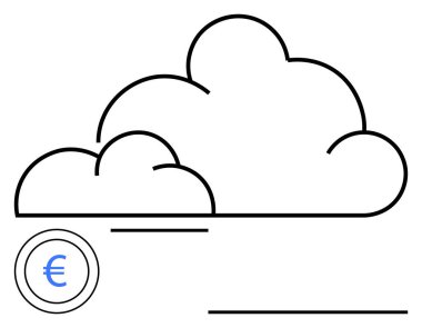 Bulut, dijital ekonomi, finans ve bulut tabanlı işlemleri gösteren avro sikkesi ile eşleştirildi. Teknoloji, fintech, bankacılık, küresel bağlantı, tasarruf ve yenilik için ideal