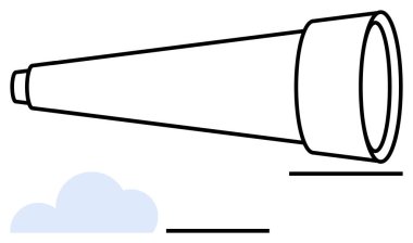 Teleskopik dürbün, basit bir bulutun yanında yukarıya doğru bakıyor. Keşif, vizyon, keşif, öngörü, macera, hedefler ve gelecekteki düşünceler için idealdir. Soyut çizgi düz metafor