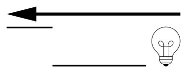 Kalın ok uçları solda paralel çizgiler altında, sağdaki ampul ise yeniliği temsil ediyor. Rehberlik, yön, ilerleme, yaratıcılık, hedef belirleme, strateji, soyut çizgi
