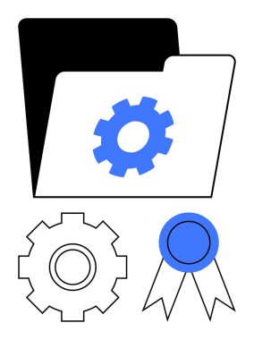 Ayarlama teçhizatı, çark ve ödül kurdelesi olan dizin, organizasyon, optimizasyon ve başarıyı ön plana çıkarıyor. Veri sistemleri, proje yönetimi, kalite güvencesi, yenilik ve soyut için ideal