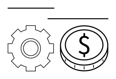 Dolar işareti ile vites ve para iş akışı verimliliğini, kar üretimini ve ekonomik dengeyi sembolize eder. Finans, üretkenlik, büyüme stratejileri, yatırımlar, ekonomi ve gelir için ideal