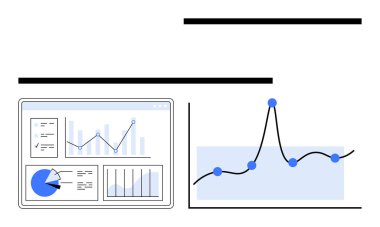 Çubuk çizgili bilgisayar ekranı grafikler, veri içgörüleri. Analiz, istatistik, iş büyümesi, stratejik planlama, mali tahmin, performans izleme, karar desteği için ideal