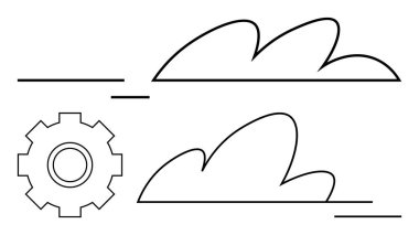 Çizgisel tarzdaki soyut bulutlar ve çark bulut teknolojisini, veri alışverişini ve dijital çözümleri temsil eder. Yenilik, verimlilik, yapay zeka, otomasyon, bilişim, gelişim soyut çizgisi için ideal