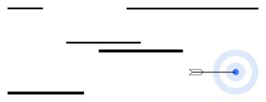 Arrow, soyut siyah çizgilerin arasından mavi hedefi delip geçiyor. Hassasiyet, hedefler, odaklanma, başarı, strateji, başarı, minimalizm, soyut düz metafor için ideal