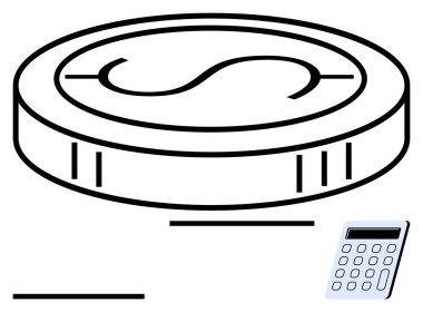 Para yönetimi, tasarruf planlaması, muhasebe, finans stratejisi, yatırım, kazanç ve ekonomik büyümeyi gösteren para birimi sembolü ve hesap makineli sikke. Finansal temalar için ideal