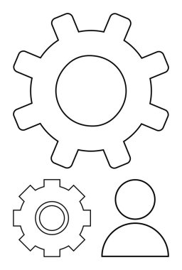Daha küçük teçhizatlı büyük teçhizat ve minimalist çizgi tarzında insan figürü. Takım çalışması, süreç iyileştirmesi, işbirliği, üretkenlik, mühendislik, yönetim, soyut düz metafor için ideal