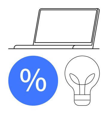 Minimalist ampullü ve mavi yüzde işaretli dizüstü bilgisayar. Yenilik, teknoloji, mali analiz, üretkenlik, eğitim, strateji, yaratıcılık soyut çizgi kavramları için idealdir
