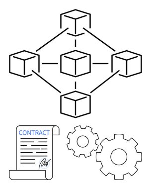 Blockchain ağı bağlı küplerden, akıllı sözleşme belgelerinden ve mekanik viteslerden oluşur. Engelleme teknolojisi, akıllı sözleşmeler, sistem entegrasyonu, otomasyon, dijital anlaşmalar için ideal