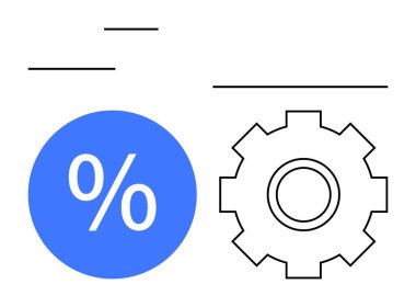Siyah vites simgesinin yanında mavi yüzde işareti. İş, finans, ekonomi, üretkenlik, işlemler, verimlilik ve strateji için idealdir. Basit soyut çizgi düz metaforu