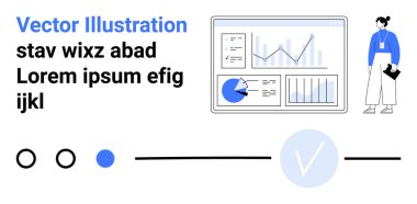 İş analisti, veri tablolarını büyük ekran, resimli yer tutucu metinde inceliyor. Analiz, raporlama, iş stratejisi, veri görselleştirme, takım işbirliği, eğitim içeriği için ideal
