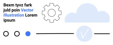 Teçhizat, bulut, doğrulama işaretleri, ilerleme göstergeleri ve yer tutucu metni gibi soyut öğeler. Teknoloji, bulut hesaplama, dijital arayüz, işlem yönetimi için ideal