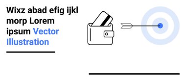 Cüzdanında bir okun yanındaki kredi kartlarının hedefi vurduğu bir cüzdan ve yanında da rastgele siyah-mavi bir metin var. Ticari hedefler, finans, kesinlik, doğruluk, dijital güvenlik, tasarruflar için ideal