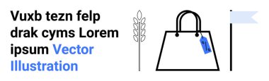 Satış etiketli alışveriş çantası, buğday sapı ve temalar için basit bayrak simgesi perakende satış, çevre dostu ürünler, tarım, markalaşma, ticaret, satış ve tanıtım amaçlı düz iniş sayfası afişi