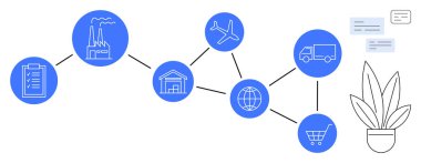 Pano kontrol listesi, fabrika, depo, dünya, uçak, kamyon, bağlantı düğümleri. Saksı bitkisi metinleri. Lojistik planlaması için ideal iş dağıtım envanteri küresel ticaret