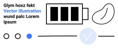Çeşitli soyut şekiller ve metin elementlerinin yanında pil şarj simgesi. Gösterge panelleri, bilgi grafikleri, mobil uygulamalar, web tasarımı, teknoloji, enerji yönetimi, ilerleme takibi için ideal. İniş sayfası