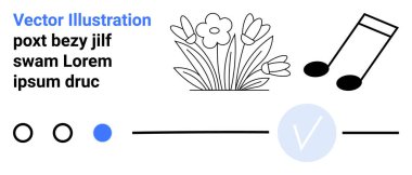 Hassas monokrom çiçekleri, bir müzik notası ve yer tutucu metin, basit ve yapışkan bir tasarım yaratmak için işaretli elementlerle birleşir. Markalaşma, eğitim, yaratıcı sanat, tasarım, minimalizm için ideal