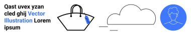 Anahtarlıklı çanta, minimum bulut şekli ve profil avatar ikonu. Moda, alışveriş, markalaşma, bulutlar, profil ayarları, kişiselleştirme düz iniş sayfası afişi için ideal