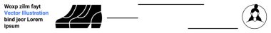 Soyut dairesel sembolün yanında kalın çizgileri olan siyah, modern ayakkabı tabanı. Yenilik, hız, spor, teknoloji, tasarım, markalaşma, fütüristik kavramlar, düz iniş sayfası afişi için ideal