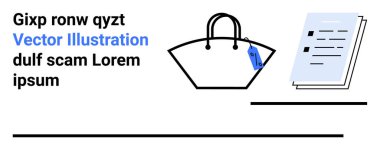 Yanında bir yığın belge ile birlikte fiyat etiketi olan el çantası. Perakende, alışveriş, moda, iş, finans, organizasyon ve e-ticaret için ideal. Düz iniş sayfası afişi için mükemmel
