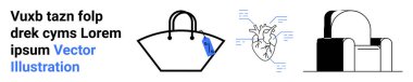Etiketli çanta, veri elementleriyle çevrili anatomik kalp ve geometrik minimalist mobilya tasarımı. Moda, anatomi, teknoloji, mimari, bilim ve pazarlama için ideal