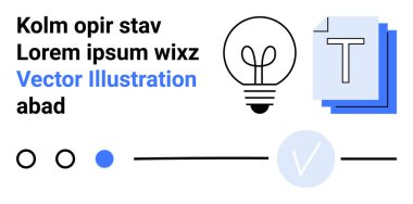 Ampul ve metin blokları sahte metin Kolm opir stav Lorem ipsum wixz. Beyin fırtınası, yaratıcılık, tasarım düşünme, yenilik, eğitim içeriği, dijital tasarım, grafik kaynakları için ideal