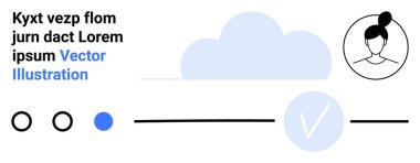 Bulut simgesi, kullanıcı profili avatarı, metin, seçim çemberleri ve ilerleme simgesi, minimalist düzen. Kullanıcı profili, giriş ekranı, hava uygulaması arayüzü çevrimiçi dijital kontrol paneli mobil uygulaması için ideal