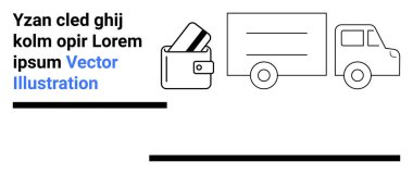 Cüzdanda teslimat kamyonu çizelgesinin yanındaki kartlar var. Finansal hizmetler, lojistik, nakliye, e-ticaret, teknoloji, mobil ödemeler ve iş operasyonları için ideal. İniş sayfası