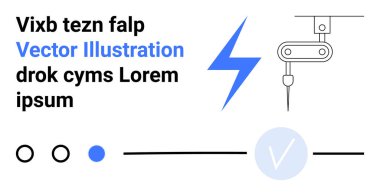 Robot kol kusursuz bir hareket yapıyor. Yıldırım enerjiyi temsil ediyor. Arayüz elemanları daireler, çizgiler ve kontrol işaretleridir. Teknoloji, otomasyon, robot bilimi ve enerji mühendisliği için ideal.