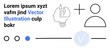 Beyindeki oklarla profil büyümeyi, kullanıcı simgesini, artı işareti, daireleri, çizgiyi ve işaretleri simgeler. Yaratıcılık, kendini geliştirme, kullanıcı arayüzü eğitim minimalizm teknolojisi için ideal
