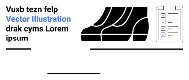 Siyah spor ayakkabılar ve dört tamamlanmış ürün içeren bir kontrol listesi fitness, görev yönetimi, verimlilik, sağlık hedefleri, spor rutini, organizasyon ve planlamayı temsil ediyor. Düz iniş sayfası afişi için ideal