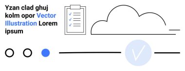 Panodaki dijital kontrol listesi, bulut simgesi, ilerleme göstergeleri ve metin ögeleri. Proje yönetimi, üretkenlik araçları, görev izleme, bulut hizmetleri, iş planlaması dijital uygulamaları için ideal