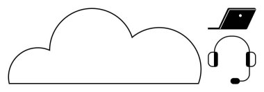 Bulut, dizüstü bilgisayar ve kulaklık teknolojiyi, bulut hesaplamasını ve iletişimi temsil ediyor. Teknoloji hizmetleri, uzaktan çalışma, çevrimiçi destek, bilişim altyapısı depolama dijital bağlantısı için ideal