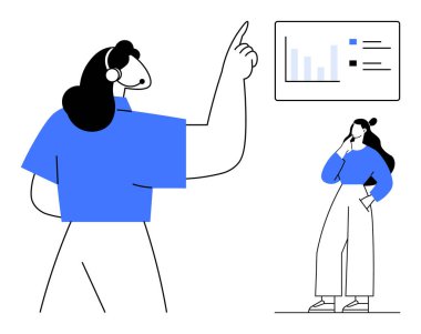 İki kişi bir bar tablosunu analiz ediyor. Biri emin bir şekilde işaret ediyor, diğeri düşünüyor. Takım çalışması, sunumlar, strateji, veri analizi, iletişim, planlama işbirliği metaforları için ideal