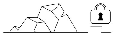 Abstract geometric mountain design and lock with keyhole. Ideal for security, stability, protection, safety, encryption, strength, and resilience. Line metaphor clipart