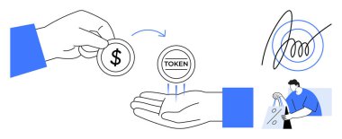 Başka bir elde el değiştirme sembolü, alışveriş torbaları tutan kişinin üzerinde dijital imza. Engelleme zinciri, fintech, e-ticaret, dijital işlemler, çevrimiçi ödemeler için ideal