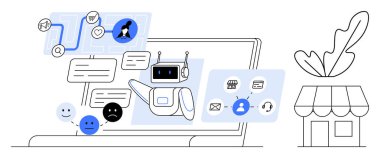 Dizüstü bilgisayardaki yapay zeka sohbet robotu kullanıcılara mesajlar, görevler ve duygular konusunda yardımcı oluyor. E-ticaret, müşteri hizmetleri, teknoloji, otomasyon, dijital iletişim, verimlilik kullanıcı memnuniyeti için ideal