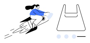 Rokete binen bir kadın, dalgalı saçlar ve mavi ceket giyen. Onun yanında üç daire ve bir ilerleme çubuğu var. Hız, ilerleme, yenilik, teknoloji büyüme verimliliği için idealdir. Soyut